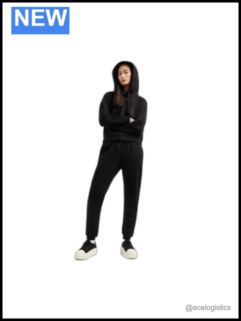 Armani Exchange Women's Icon Hoodie Studded Logo Stretch Cotton Pullover